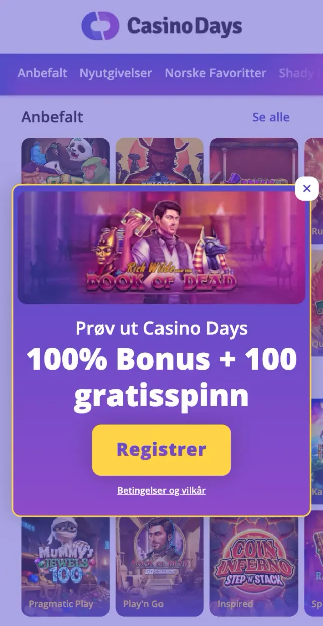 Mobilapp-skjermbilde som viser aktive bonuser og saldo
